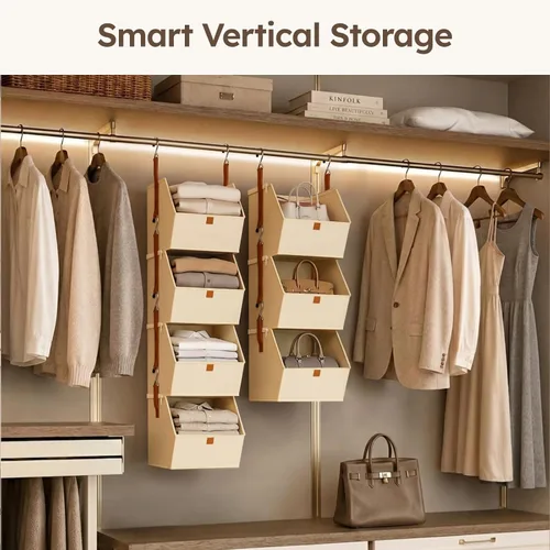 Miniatura 2 de Homsorout Organizador colgante de armario de 4 niveles, estantes colgantes para ropa, sistema de armario que ahorra espacio, contenedores de Beige
