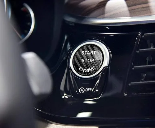 Miniatura 3 de iJDMTOY Cubierta de botón de inicio/parada del motor sin llave de fibra de carbono real en negro brillante Compatible con BMW Serie 1 2 3 4 5 7, X1