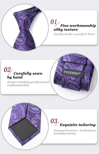 Miniatura 39 de HISDERN Corbatas para hombre, corbata de cachemira y bolsillo cuadrado tejido clásico floral para hombre, corbata de fiesta de boda