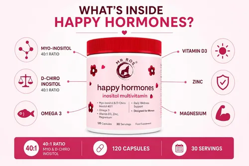 Miniatura 2 de Hormonas Felices • Multivitaminas para PCOS para Mujeres – Inositol Myo & D-Chiro 40:1, Omega-3, Vitamina D3, Zinc y Magnesio • Equilibrio Hormonal