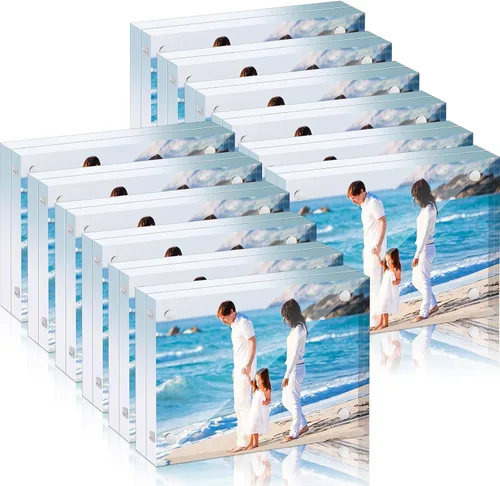 Miniatura 9 de Handepo 12 piezas Marco de fotos de acrílico Marco de fotos de acrílico transparente en masa Marco de fotos magnético para escritorio de doble cara