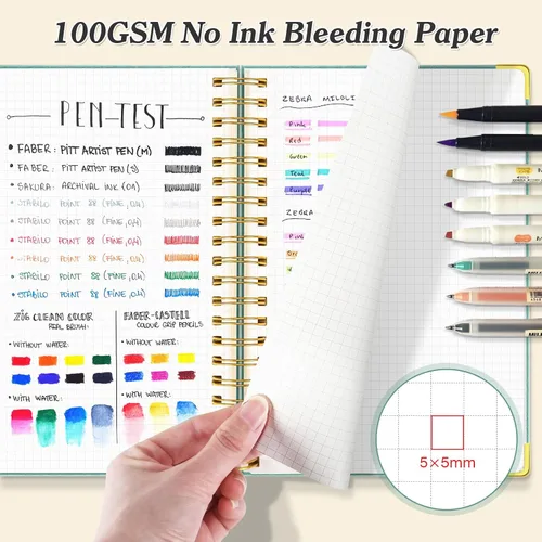 Miniatura 4 de Cuaderno de papel cuadriculado, cuaderno de cuadrícula en espiral de 8.5" X 11", diario de cuero de tapa dura de 300 páginas, cuaderno de papel Negro