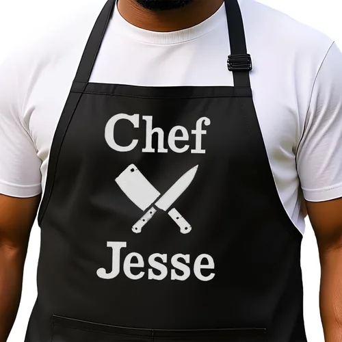 Made in the USA Personalized Embroidered Premium Adult Apron for Men Women Fathers Mothers Day Kitchen BBQ Grilling Gift Negro