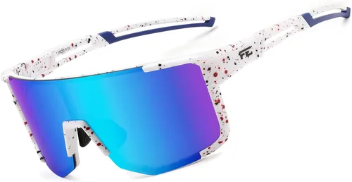 FEISEDY Gafas de sol deportivas para hombres y mujeres, ligero TR90 marco UV400 MTB, correr, pesca, béisbol, B0224 Lente espejada azul marco blanco