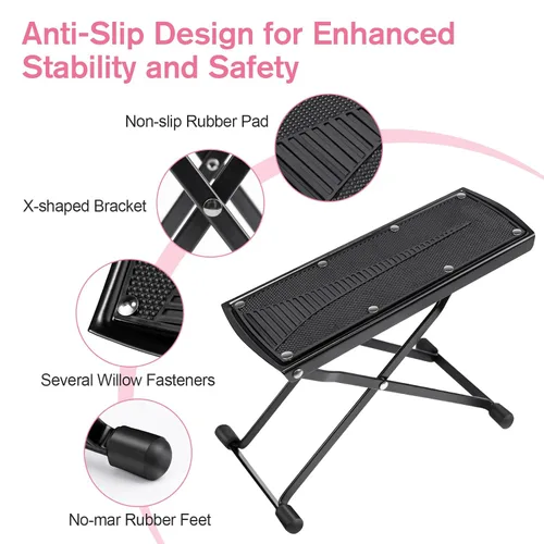 Miniatura 3 de Subay Reposapiés para Pedicura, Soporte de Pie Ajustable en 6 Alturas para Pedicura, Soporte de Pedicura Plegable Antideslizante para Pedicuras