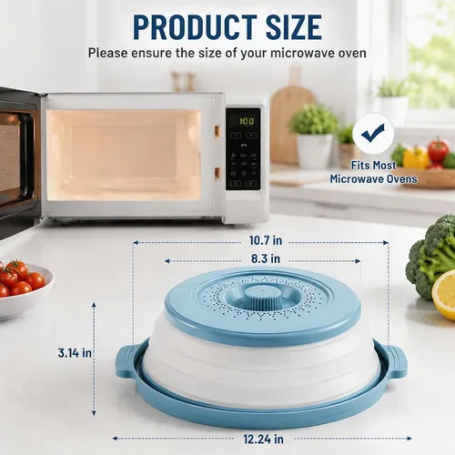 Miniatura 7 de Protector de salpicaduras de silicona plegable con bandeja -Alfombrilla de microondas y cubierta de alimentos se puede utilizar como una cesta