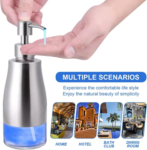 Miniatura 7 de Dispensador de Jabón LALA DOLCE con Cuerpo de Acero Inoxidable Cepillado y Acabado en Níquel, Revestimiento de Vidrio y Bomba de Mano