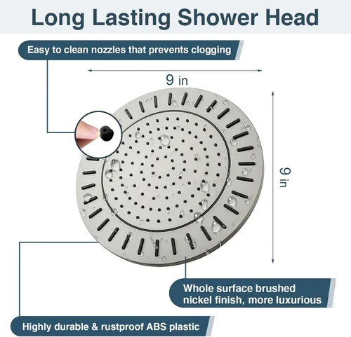 Miniatura 2 de BRIGHT SHOWERS Cabezal de ducha de lluvia, cabezal de ducha de cascada de alta presión de 9 pulgadas con ángulo ajustable y boquillas de silicona