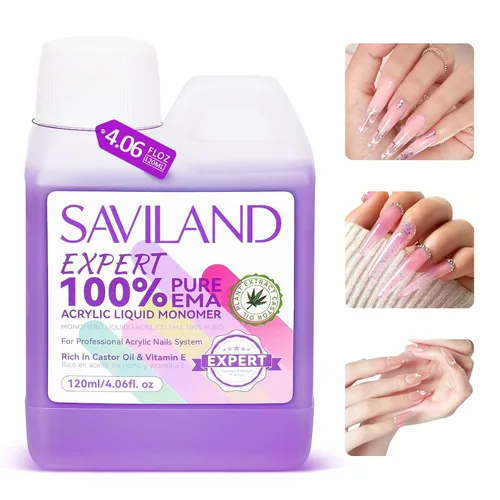 Miniatura 20 de Saviland Kit de iniciación de uñas acrílicas: polvo y líquido acrílico rosa claro nude, cepillo, limas, formularios, uñas a presión, juego