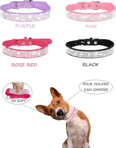Miniatura 2 de Collar de perro para perros pequeños, collares ajustables de cuero de gamuza para perro, collar de perro rosa para gato, collar de perro