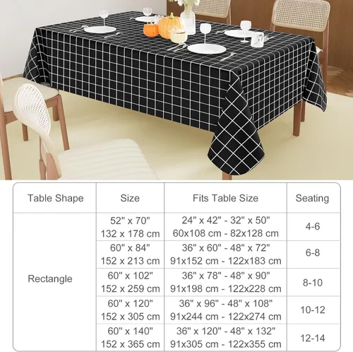 Miniatura 7 de Mantel rectangular, mantel de vinilo impermeable con reverso de franela, mantel de plástico lavable a cuadros para comedor, picnic, interior y Negro