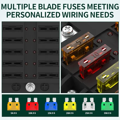 Miniatura 4 de DaierTek Bloque de fusibles de 12 vías, bloque de fusibles de hoja de 12 voltios con indicador LED, caja de fusibles de 12 circuitos 12V, panel