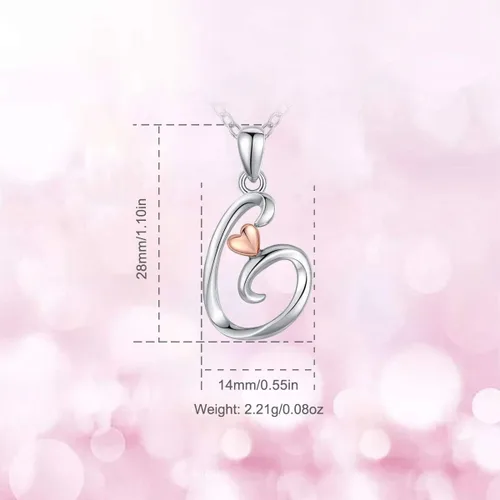 Miniatura 9 de CELESTIA Collares con iniciales de plata de ley 925, 26 letras con corazón de oro rosa, cadena de 18 pulgadas