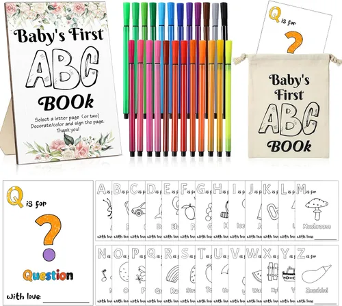 Miniatura 17 de Geelin 51 piezas de libro ABC del primer libro ABC del bebé, libro de visitas, alternativa educativa, 26 tarjetas para colorear del alfabeto de la A