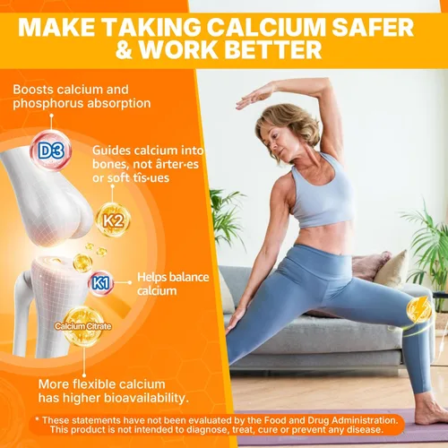 Miniatura 6 de Vitamina D3 20,000 UI + Vitamina K2 (MK4 y MK7) 200 mcg + citrato de calcio, vitamina D3 K2 Softgel óptimo - Hueso y músculo fuertes, absorción
