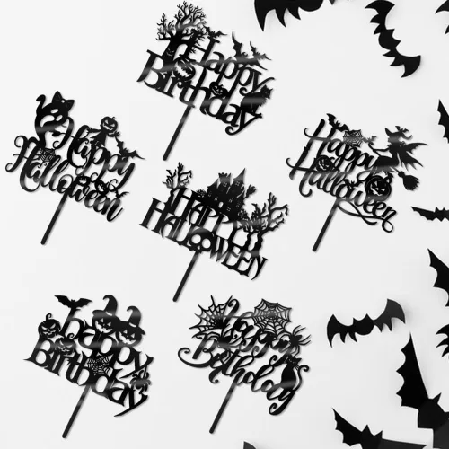 Miniatura 4 de 6 adornos acrílicos para tartas de Halloween, decoración de pastel de cumpleaños de Halloween, espeluznante con murciélago, calabaza, fantasma