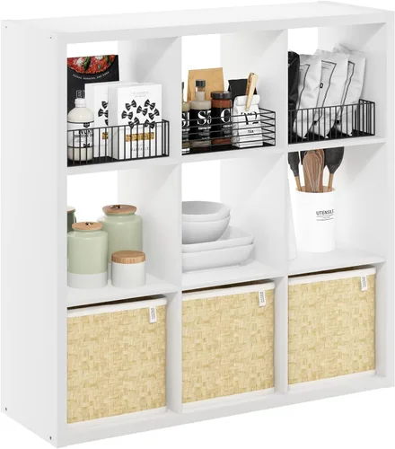 Miniatura 51 de Furinno Organizador de Almacenamiento en Cubos Decorativos con Respaldo Abierto, 4 Cubos, Gris Claro