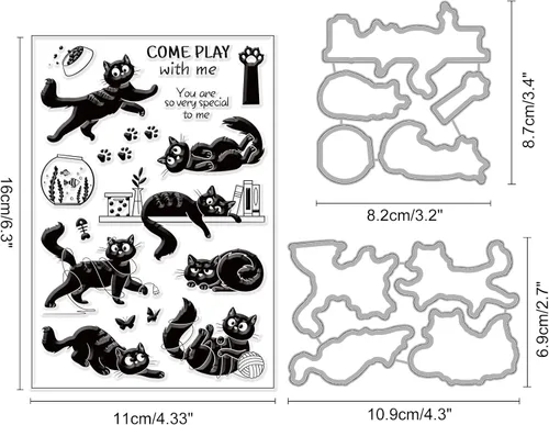 Miniatura 2 de INFUNLY Sellos y troqueles de gato para hacer tarjetas Juego de sellos y troqueles de gato transparentes Troquel de corte de metal Sellos de goma