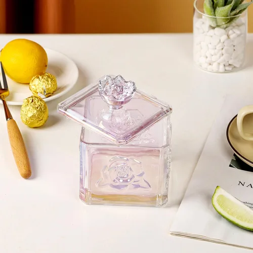 Miniatura 3 de WHJY Lindo tarro de cristal para dulces con tapa, tarro de cristal iridiscente para escritorio de oficina, platos de dulces coloridos para bufé