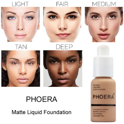 Miniatura 2 de PHOERA Foundation 102# Nude y 104# Buff Beige, Base líquida de control de aceite mate suave.