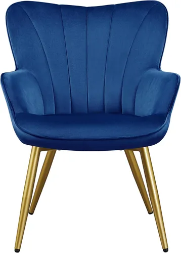 Topeakmart Silla decorativa de terciopelo, moderna y de mediados de siglo, silla de maquillaje con acolchado suave y respaldo alto para sala de Azul