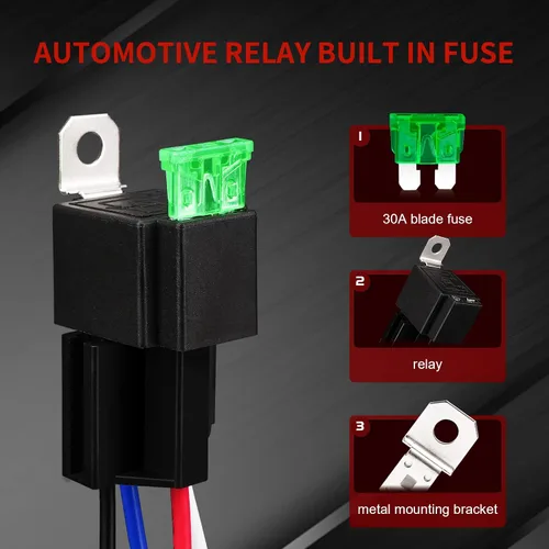 Miniatura 2 de APIELE Relé de 4 pines 12V 40A con fusible de 30A DC SPST con fusible normalmente abierto 1NO, socket de arnés de 14 AWG para automóvil, camión