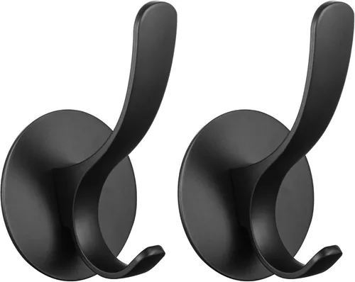 Paquete de 2 ganchos adhesivos para toallas, color negro mate 304, ganchos para toallas de mano de acero inoxidable para baño, cocina, montaje en