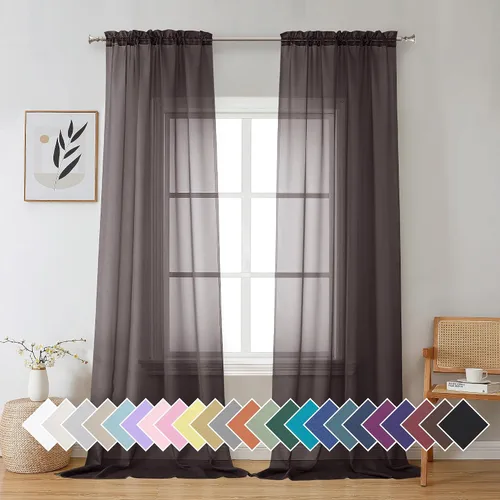 Miniatura 16 de Aiyufeng 2 paneles de cenefa transparente negra de 14 pulgadas de largo, cortinas cortas negras transparentes para dormitorio, cortinas de cocina