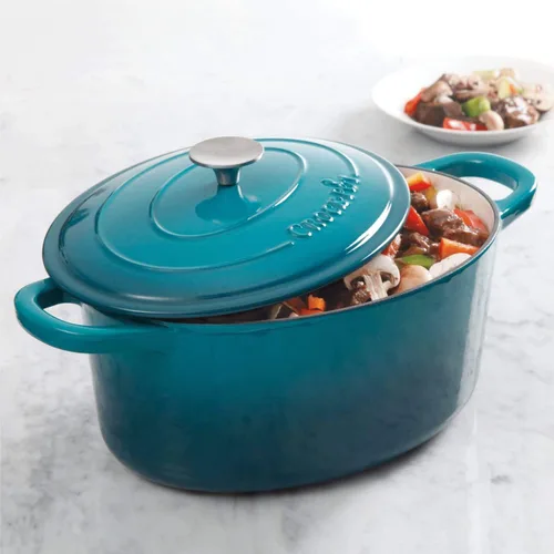 Miniatura 5 de Crock Pot olla para horno holandés de hierro fundido artesanal de 7 cuartos de galón, Turquesa Degradado