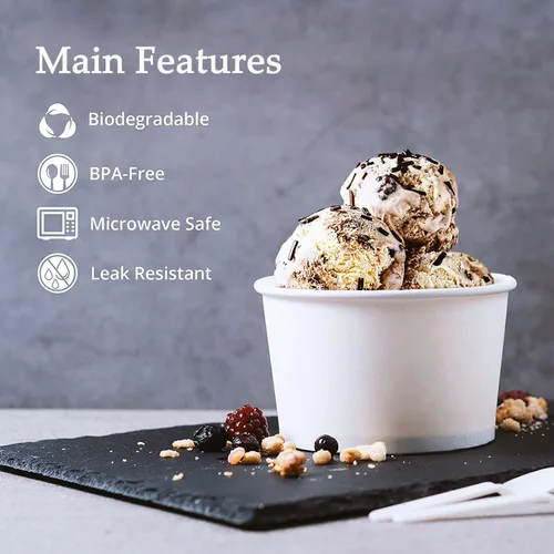 Miniatura 5 de Juego de 50 tazas desechables de helado blanco de 12 onzas con tapa, tazas de papel para llevar, taza de papel para llevar, recipiente de comida