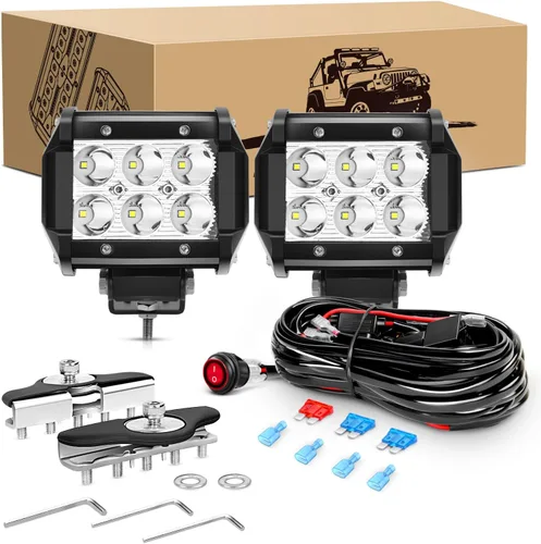 GOOACC 2 Barras de luz LED de 18 W, focos de pod de luz puntual, luz antiniebla universal ajustable, luz de trabajo con pilar de led con arnés de