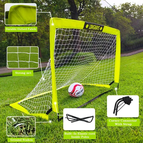Miniatura 5 de LOMGWAYS Soccer Goal – Foldable Frame Net for Kids + Youth – Indoor + Outdoor Soccer Goal with Carry Bag – Easy Set up – Multiple Sizes for Practice