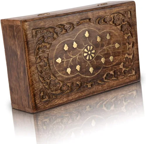 Miniatura 5 de Gran idea de regalo de cumpleaños, caja de joyería decorativa hecha a mano de madera con cerradura y llave, organizador de joyas, caja de recuerdo