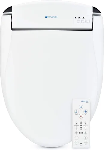 Brondell Swash SE600 Asiento de Inodoro Bidé, Se Adapta a Inodoros Alargados, Blanco - Boquilla Oscilante de Acero Inoxidable, Secador de Aire