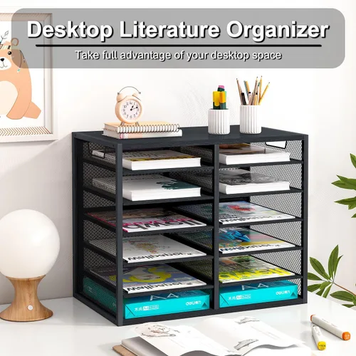 Miniatura 3 de PAG - Soporte para correo masivo, organizador de literatura ajustable para encimera, buzón de estudiante, organizador de papel de factura de Negro