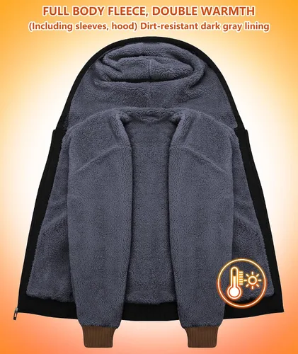 Miniatura 7 de GEEK LIGHTING Sudadera con capucha y cremallera para hombre, forro polar, chaqueta gruesa con capucha para invierno, cálida sudadera atlética