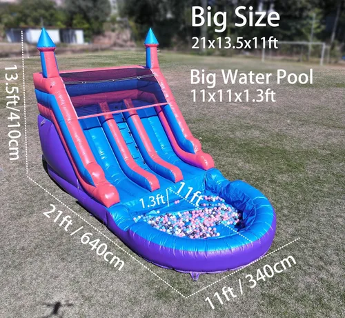Miniatura 2 de Tobogán acuático de grado comercial de 21 pies de largo para niños y adultos, (doble tobogán) (PVC completo resistente)