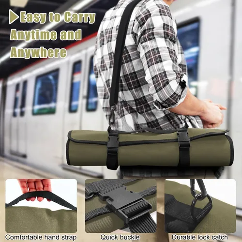 Miniatura 4 de QIQU Bolsa de Cuchillos de Chef Verde Militar con 10 Ranuras Portacuchillos de Cuchillería Protectores, Herramientas de Cocina para el Hogar Viajes