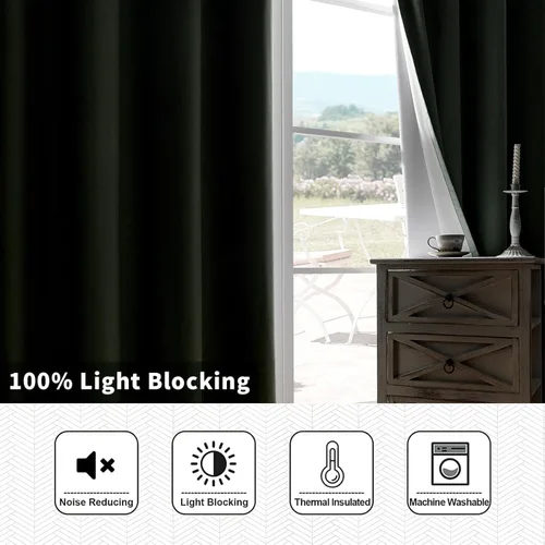 Miniatura 2 de Joydeco Cortinas opacas de lino para dormitorio, con ojales de 90 pulgadas de largo, cortinas resistentes para sala de estar, cortinas con Verde