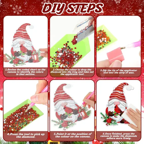 Miniatura 4 de Sintuff Juego de 3 carteles colgantes de pintura de diamantes de Navidad, diseño de pájaros gnomos, arte de diamante, arte de pared para bricolaje