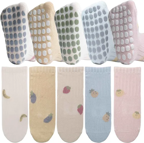 5 pares de calcetines antideslizantes con agarre para tobillos para bebés, niños y niñas, calcetines antideslizantes adhesivos para bebés, niños y