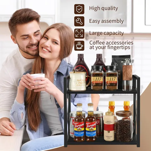 Miniatura 7 de YINMIT Organizador de Estante de Encimera, Accesorios para Barra de Café, Estante para Especias, Estante de Café para Encimera, Estación