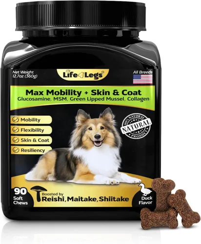 Masticables de cadera y articulaciones para perros + suplemento de piel y pelaje - Golosinas para aliviar el dolor de las articulaciones del perro -
