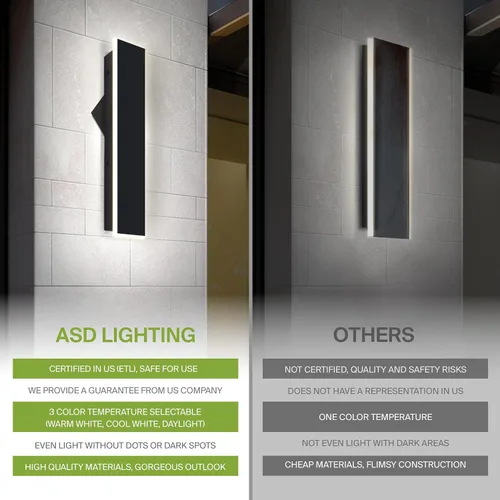 Miniatura 4 de ASD Lámpara LED de montaje en pared de 18 pulgadas de largo, aplique lineal para exteriores e interiores 3CCT, regulable, impermeable