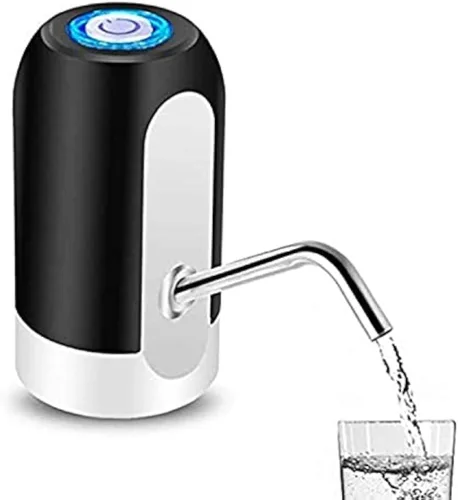 Bomba eléctrica de botella de agua potable, bomba de agua embotellada con luz LED portátil, dispensador recargable por USB para oficina en casa Negro