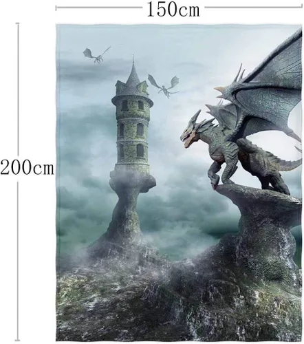 Miniatura 2 de QH Manta de 58 x 80 pulgadas con estampado de dragón y castillo, súper suave, para cama, sofá, ligera, para viajes, camping, para niños y adultos