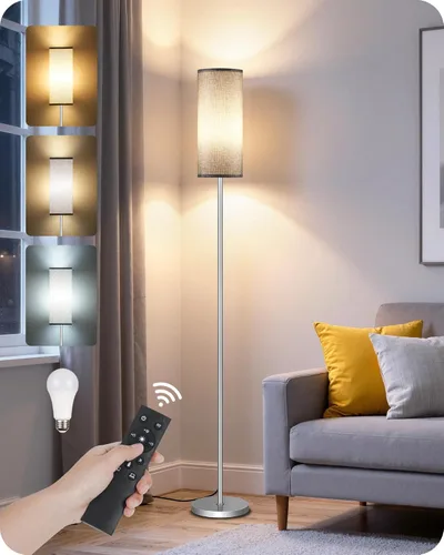 Miniatura 38 de Lámpara de pie regulable para sala de estar con control remoto e interruptor de pie, lámpara de pie de esquina, lámpara alta de pie moderna, Blanco