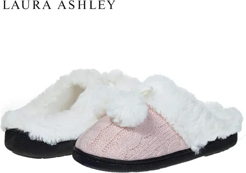Miniatura 4 de Laura Ashley Pantuflas tipo zueco de punto de puntada de diamante para niña con pompones