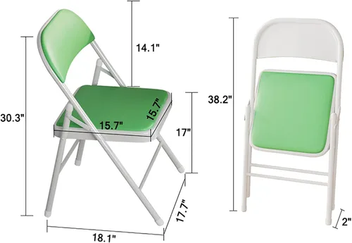 Miniatura 3 de Silla plegable con asiento acolchado de piel sintética, silla plegable ergonómica de metal con respaldo, silla portátil básica para oficina en casa