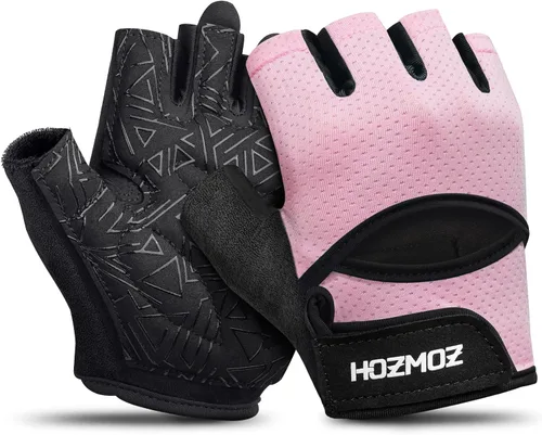 HOZMOZ Guantes ventilados para levantamiento de pesas, guantes de gimnasio gruesos y acolchados con protección completa de la palma, agarre y Rosa